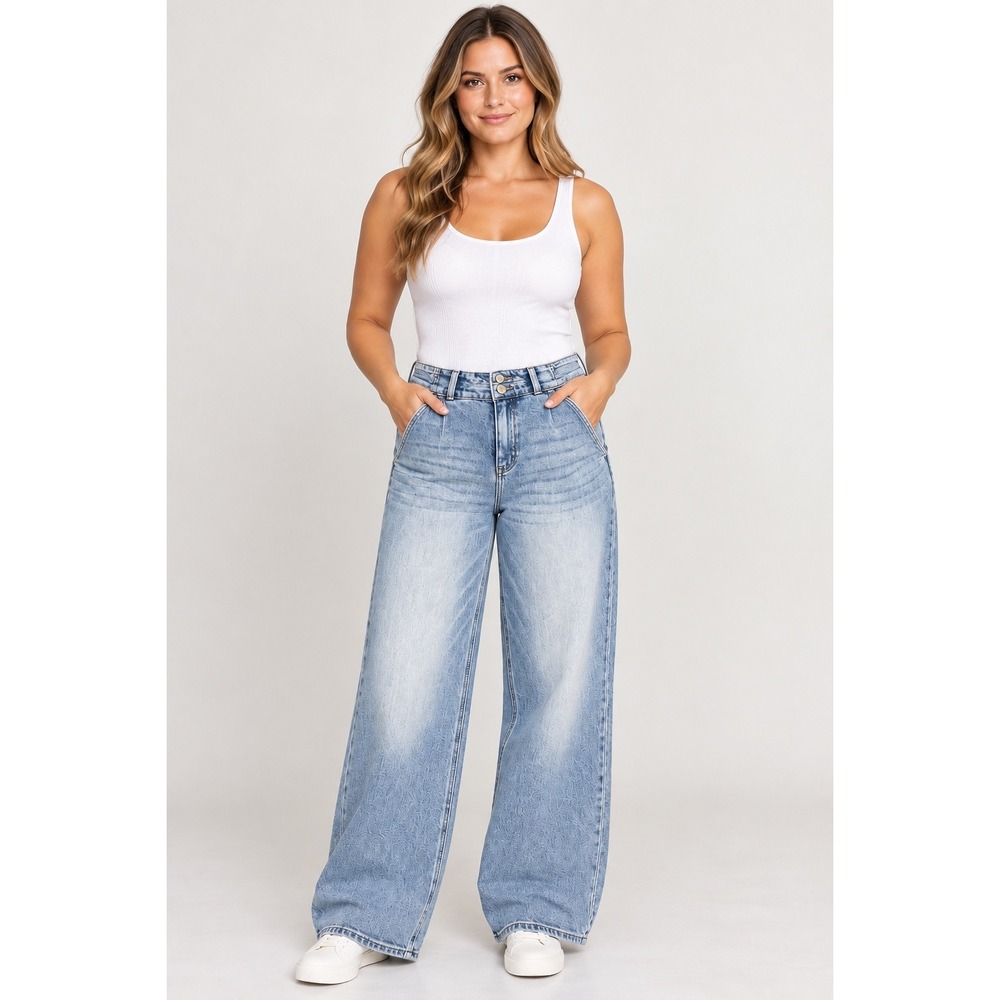 Kancan High Rise Wide Leg Flare Light Wash Trouser Jeans Size 10